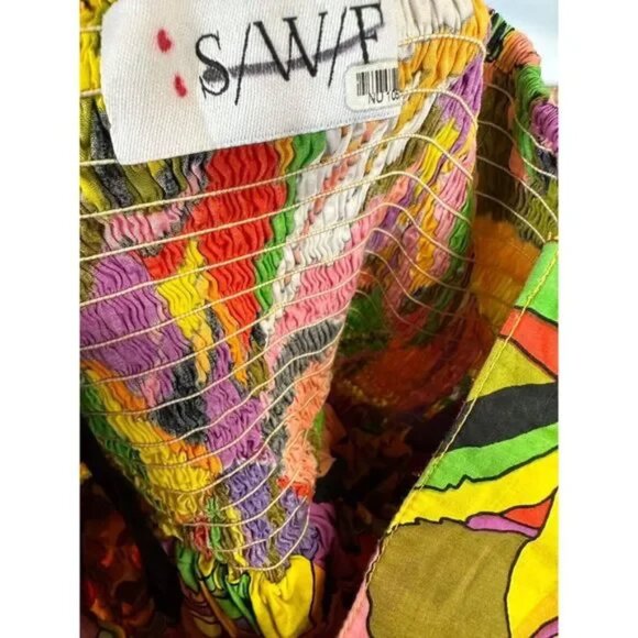 S/W/F Birds of Paradise strapless abstract cotton babydoll tropical Mini Dress M - Picture 11 of 13